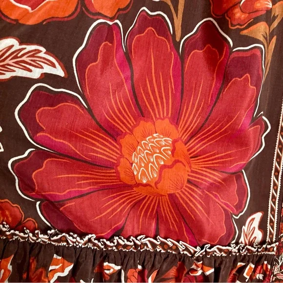 SOLD FARM Rio Gigi Tapestry Brown Mini Dress Beaded Buckle Red Floral Size L - Picture 12 of 16
